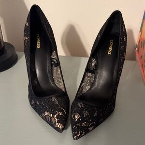 Express Women's Black Lace Heels